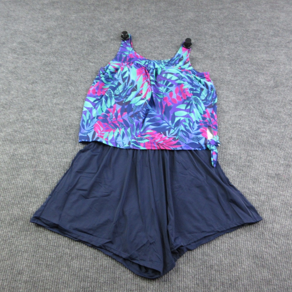 SWIM365 Tankini Womens Plus 20 Blue Floral Tank Lined Built-In Bra 2PC NWT
